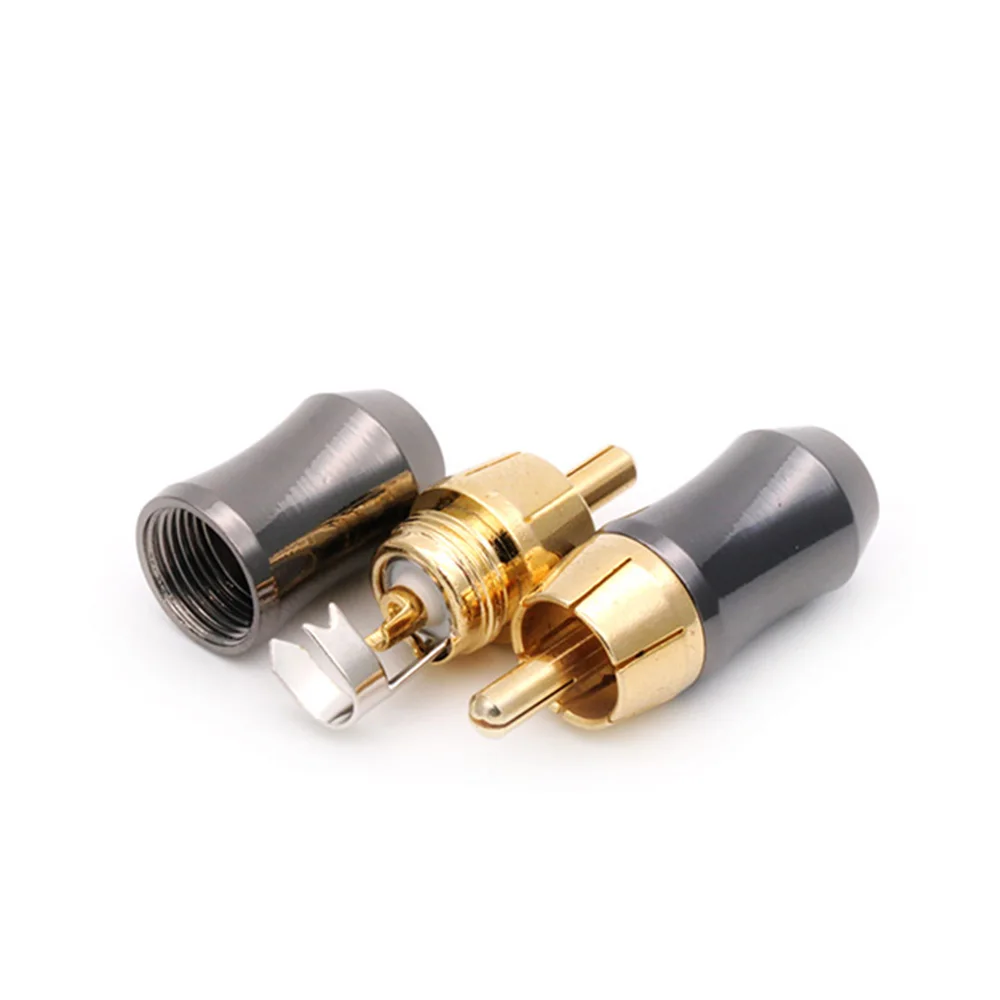 10pcslot rca male plug gold plated straight right angle rca connector audio speaker cable plug adapter wholesales free global shipping