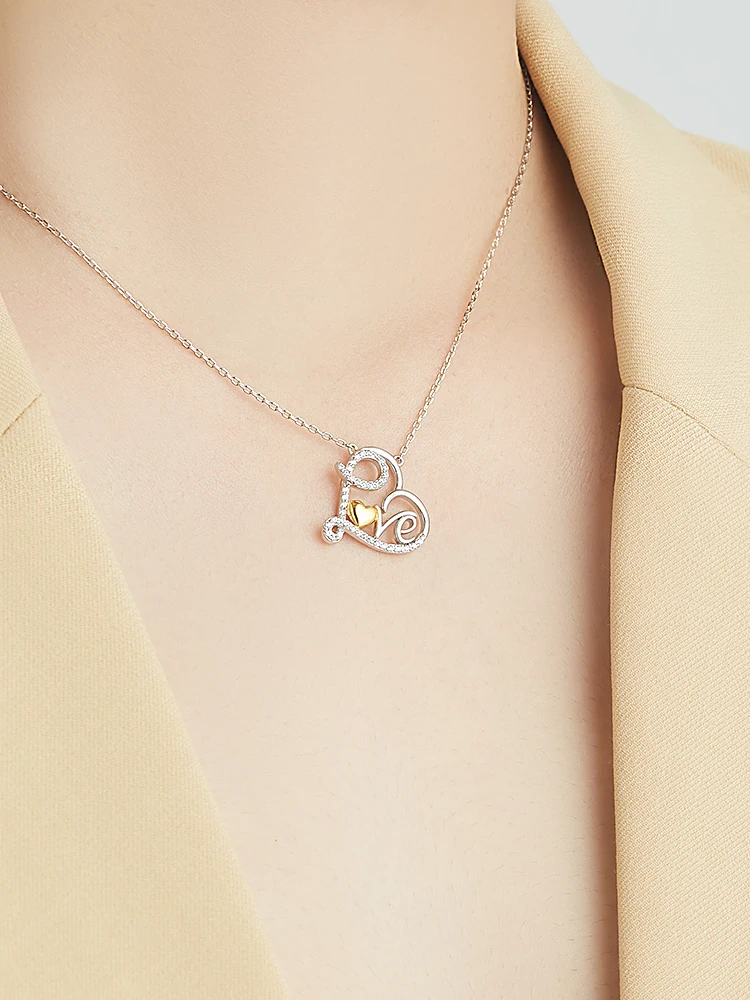 

INALIS Heart Shape Series Necklace For Women S925 Sterling Silver Letter Love Plating Gold Cubic Zirconia Full Love Fine Jewelry