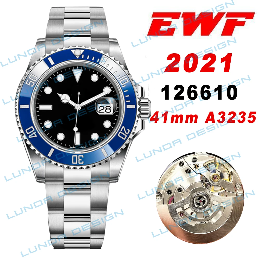 

Best Edition EW Men's Luxury Watch Date 126610 black Dial Blue ceramic bezel Markers 904L Steel Bracelet Cal 3235 Movement