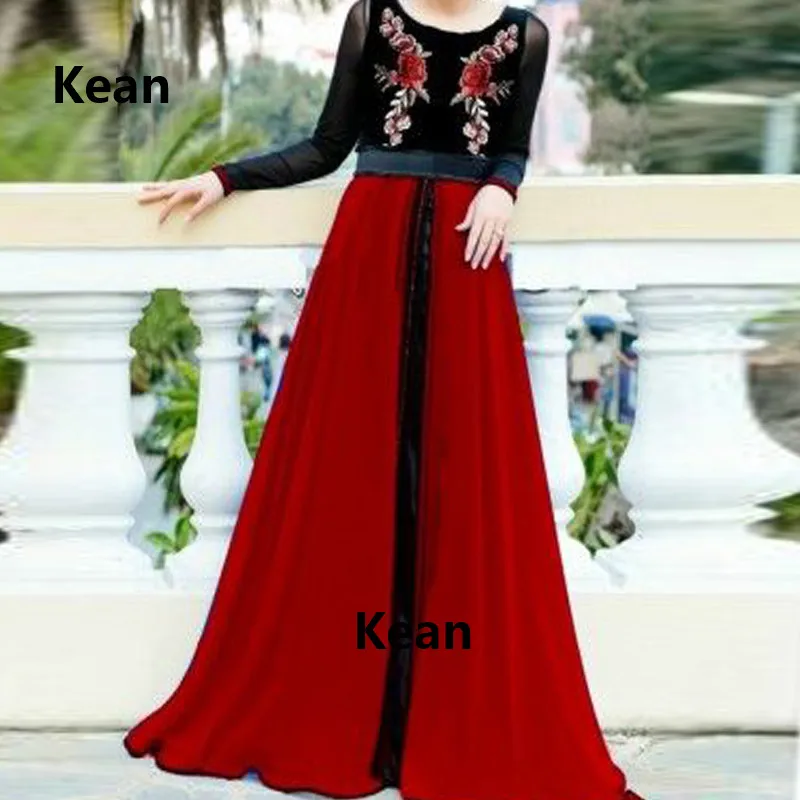 Контрастное вечернее платье с длинным рукавом vestido исламский Дубай Кафтан