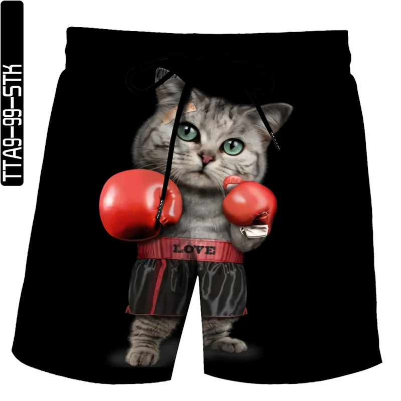 

2021 spring/summer funny cat 3D printed shorts summer loose beach pants fashion casual shorts men