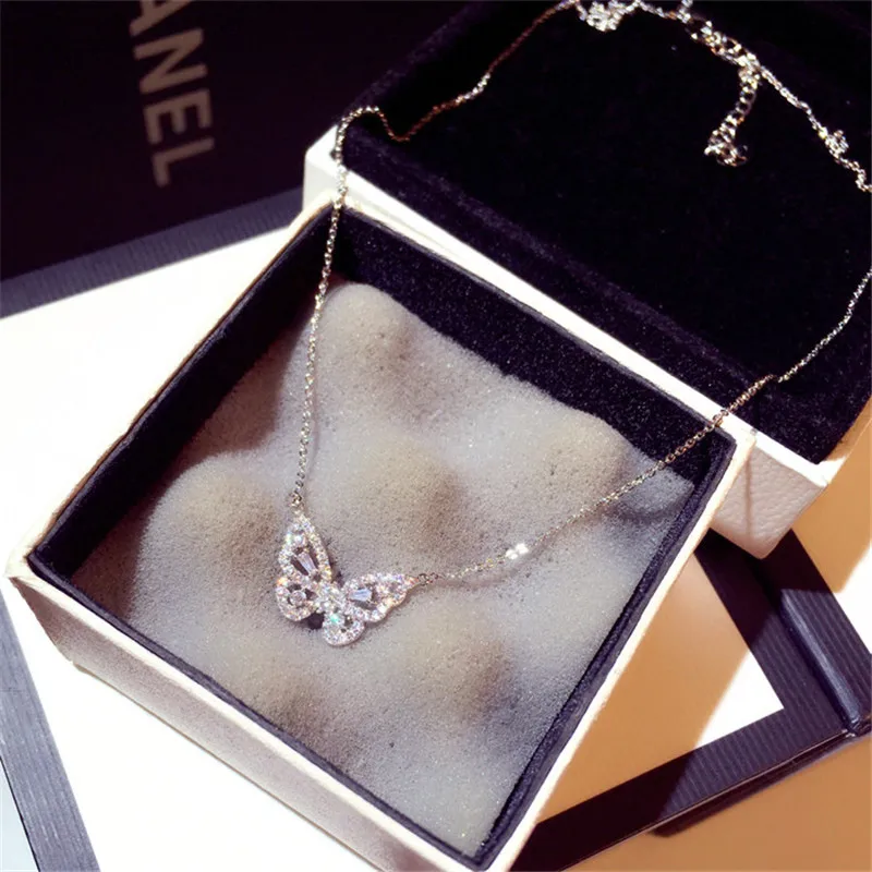 

2020 New Fashion Shiny Crystal Butterfly Necklaces For Women Female Pendant Necklace Wedding Jewelry Gift