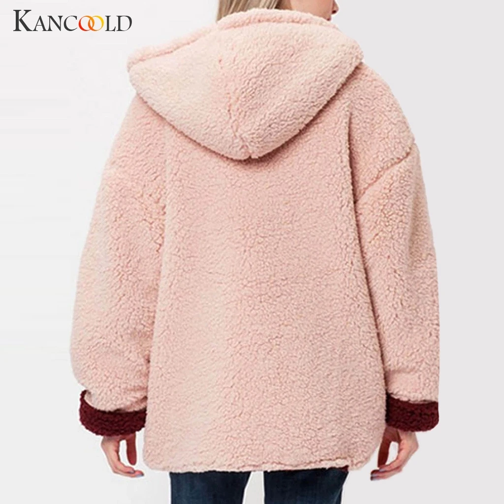 KANCOOLD пальто модные однотонные пальто из искусственного меха с капюшоном Плюшевые на молнии с карманами Реверсивные Свободные Новые пальто и куртки для женщин 2019AUG20