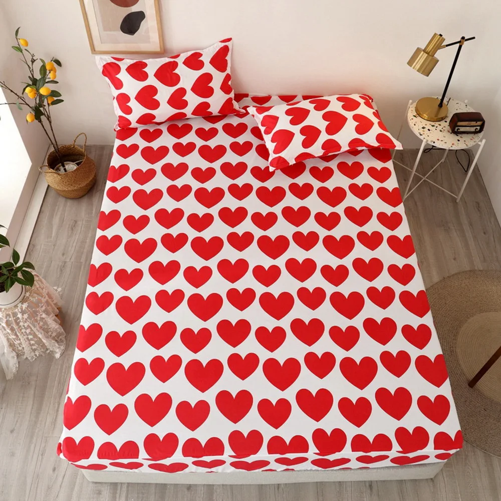Sábana bajera redonda con forma de corazón rojo para el hogar, cubierta de lino de 90x200x30cm,150x200x30cm,180x200x30cm, sin funda de almohada