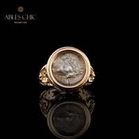 byzantine solid 18k gold genuine roman antique coin ancient lion sculpture vintage ring 9 88g