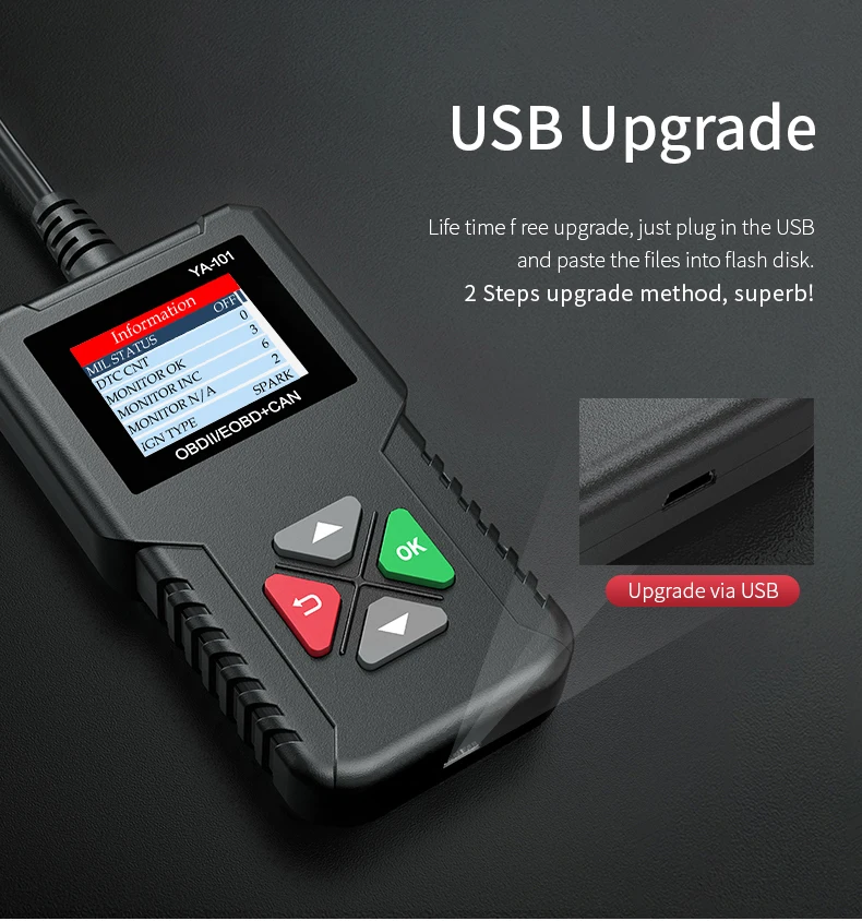 OBD2 считыватель кодов YA101 OBDII EOBD считыватель кода неисправности двигателя бесплатное обновление PK AD310 AL319 OM123 ELM327 автомобильный диагностический инструмент
