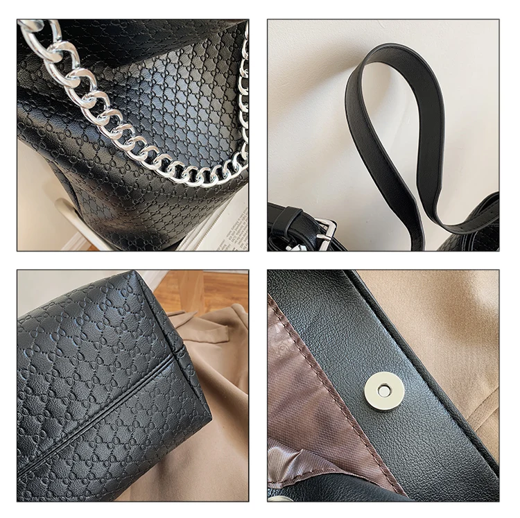 

Winter New Chains Bucket Bag Women PU Leather Shoulder Bag Large Capacity Embossing Crossbody Bag Vintage Lady Handbag Wallet