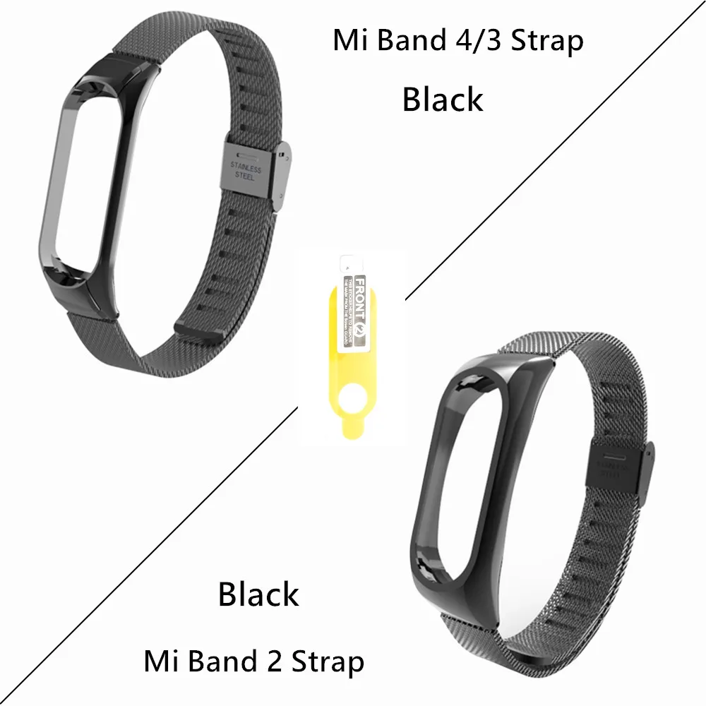 Mi Band 2 3 4 ремешок для Xiaomi mi Band 2 3 4 браслет из нержавеющей стали - Цвет: Black