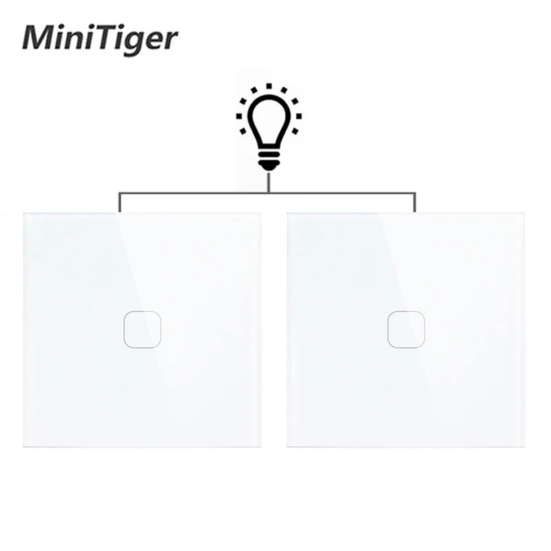 Minitiger EU Standard Wall Ligth Touch Switch 1 Gang 2 Way Control Screen Crystal Glass Panel 220-250V 2pcs/pack | Строительство и