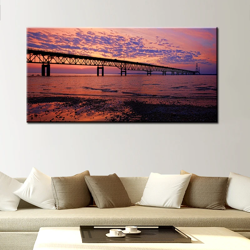 

60x120 см-красивый мост на закате пейзаж картина печать на водонепроницаемом холсте большой размер Настенная картина для гостиной