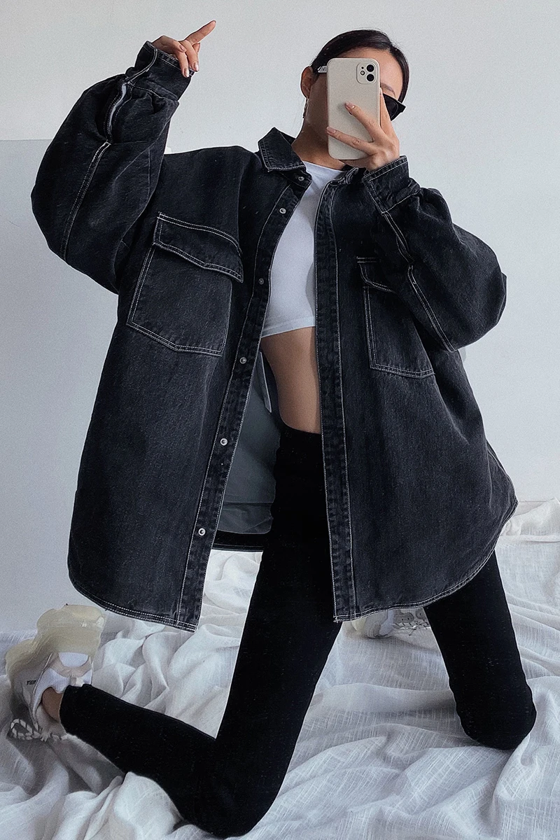 

WOMENGAGA Tops Denim Coat Women's Autumn Winter Thickened Warm And Loose Long Cotton Padded Jacket Parke Cotton Women 7QIP