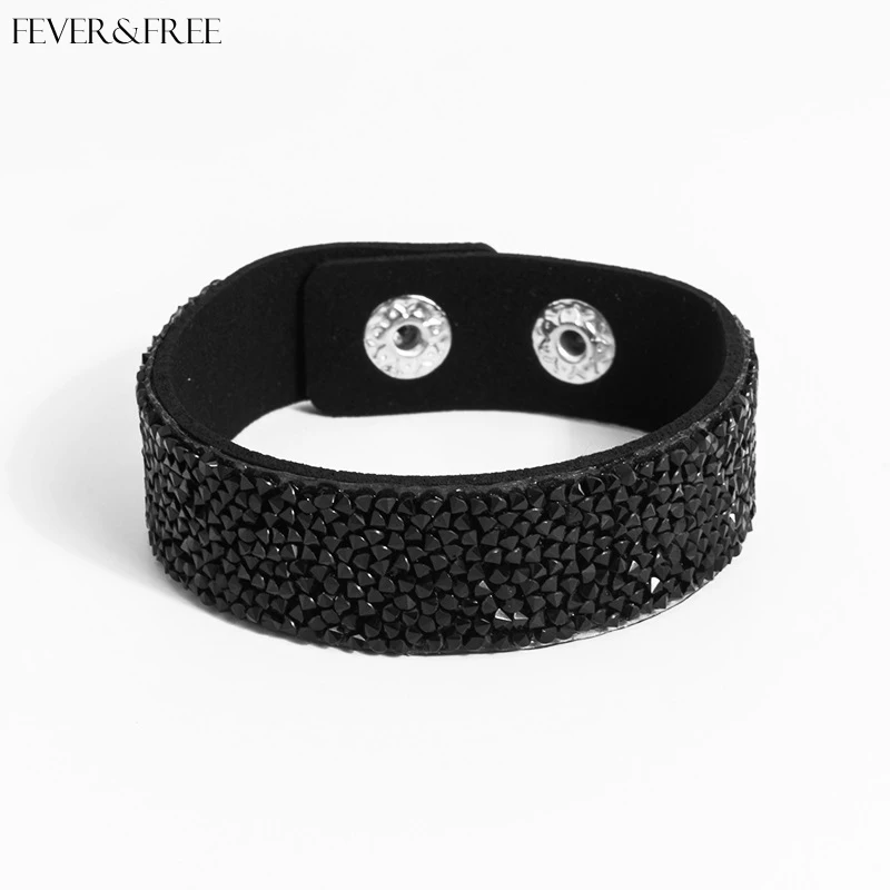 Широкий из искусственной кожи браслет Fever &amp Free роскошные модные стразы с