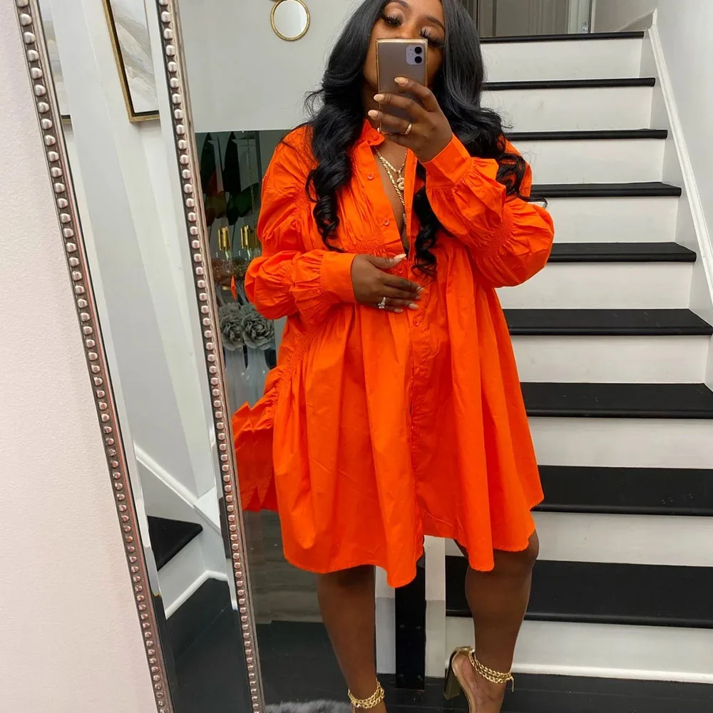 Женское платье рубашка на пуговицах повседневное свободное большого размера с