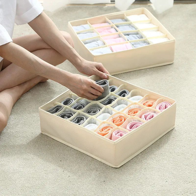 

Home Solid Color Storage Box for Folding Socks Bra Underpants Underwear Organizer 7/16/24 Grids Foldable Drawer