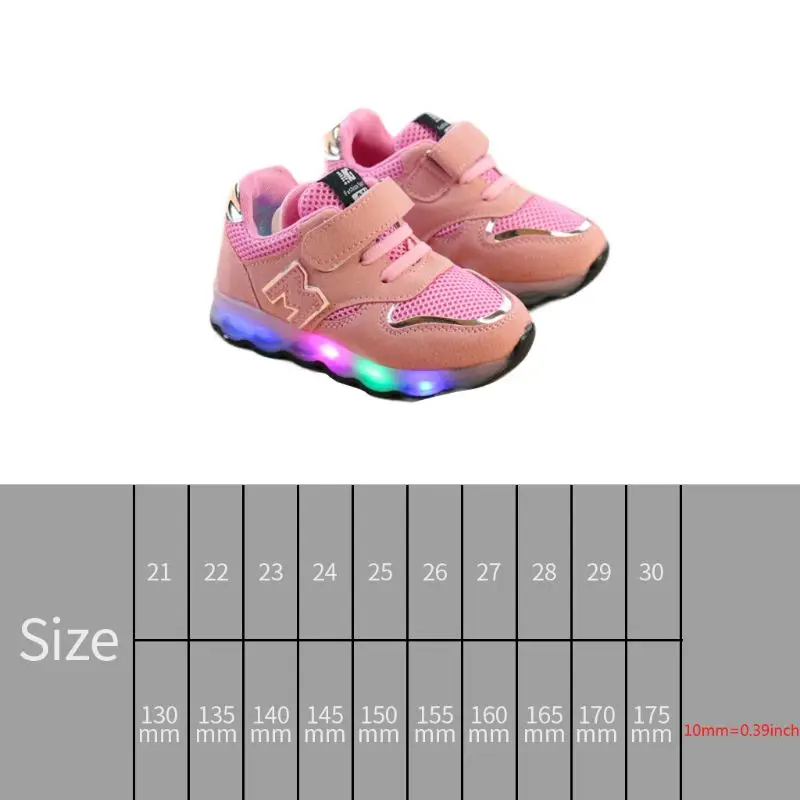 

Toddler Kids Mesh Breathable Colorful LED Light Up Shoes Boys Girls Baby Luminous Sneakers Child Comfortable Sport Trainers 517D