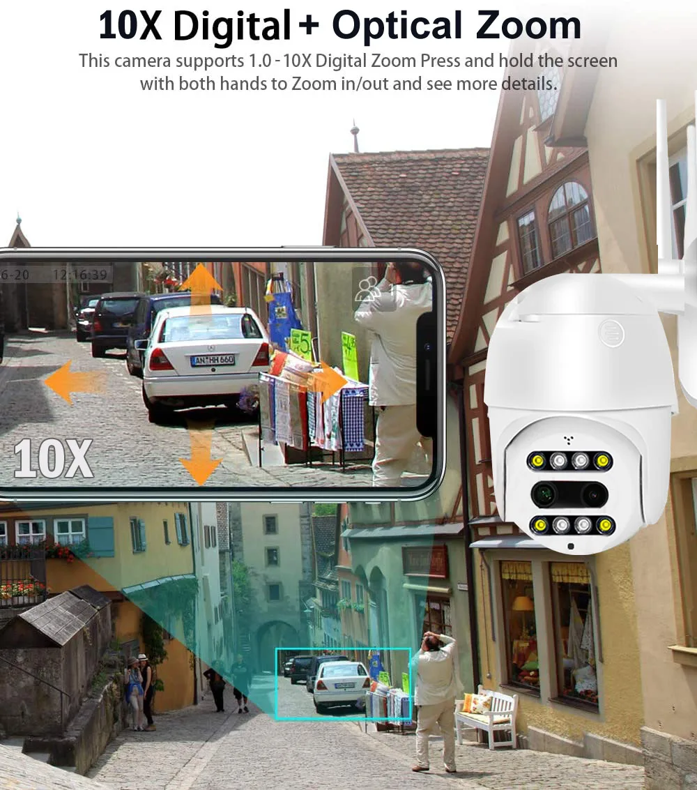 IP-камера FHD 1080P уличная с Wi-Fi 10X зум 360 PTZ | Безопасность и защита