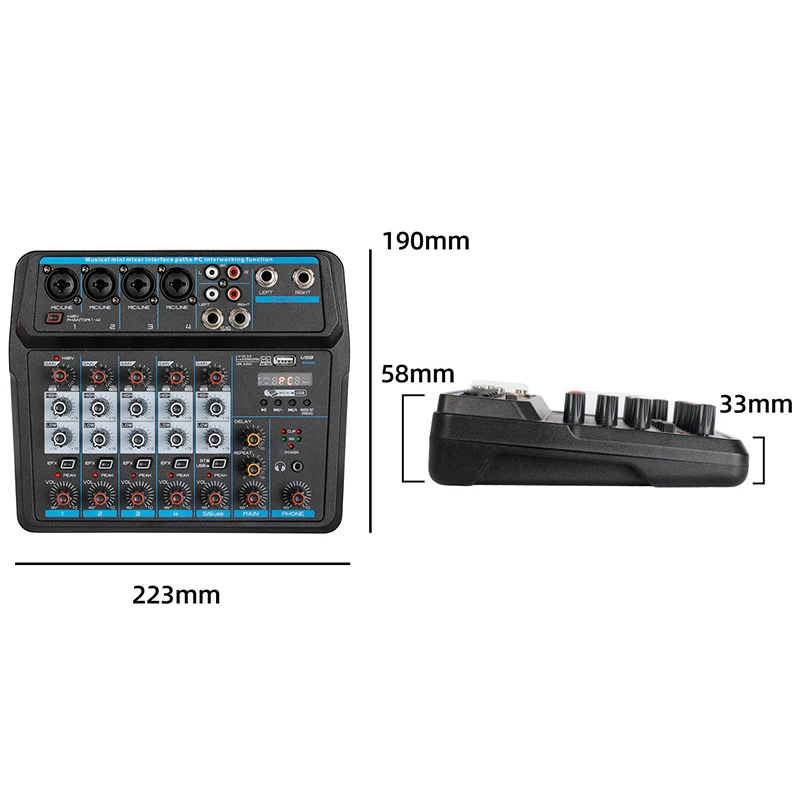M-6 Portable Mini Mixer o DJ Console with Sound Card USB 48V Phantom Power for PC Recording Singing Webcast Party(US Plug) | Электроника