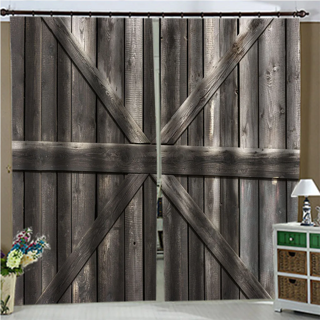 

3D Realistic Vintage Wooden Door Printing Blackout Curtains for Living Room Bedroom Window Treatments Backdrop Custom Curtains