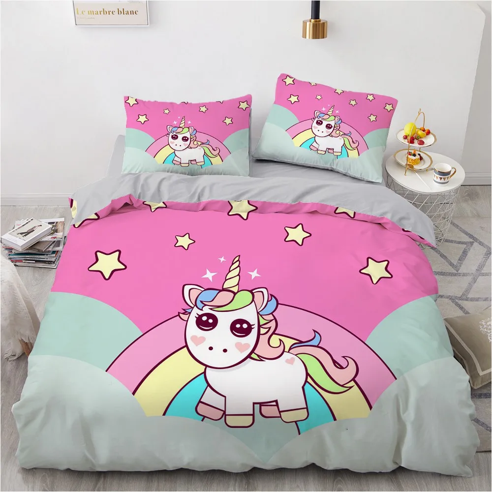 

Quilt Cover Sets Unicorn Comforther Cases Pillow Cases 3D Cartoon Custom Design Full Queen 203*230cm Twin Size Black Bedding Set
