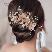 youlapan hp358 alloy flowers bridal hair comb rhinestones headwear bridal hair forks gold leaf bridal hair accessories clips