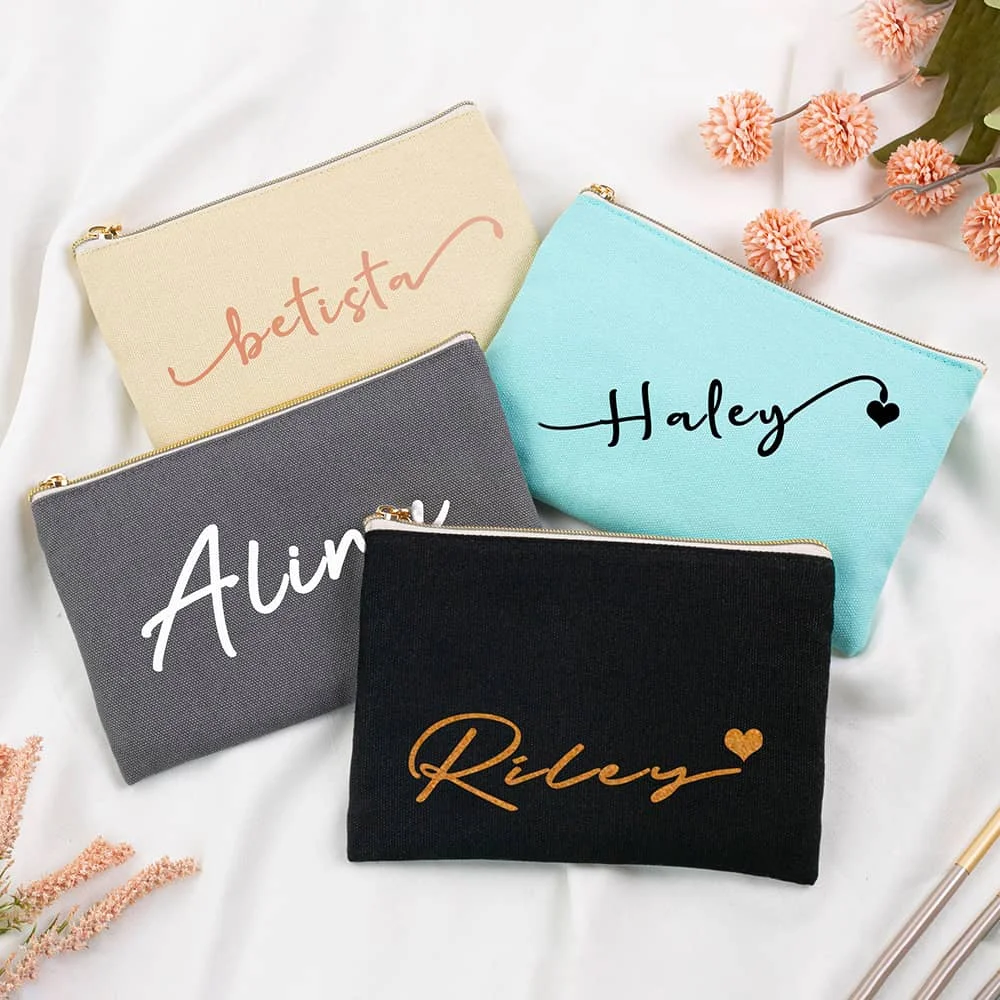 

Personalized Bridesmaid Cosmetic Bag Bridal Party Make Up Bag Custom Name Wedding Bridesmaid Gift Multi-Color Canvas Elegant