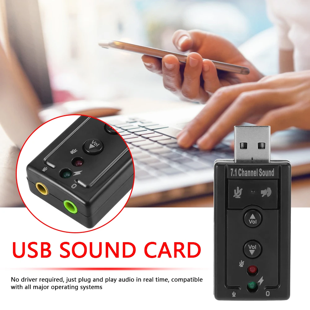 

USB 7.1 External PC USB Sound Card 3.5mm Headphone Audio Adapter Micphone Sound Card For Mac Win Compter Android Linux