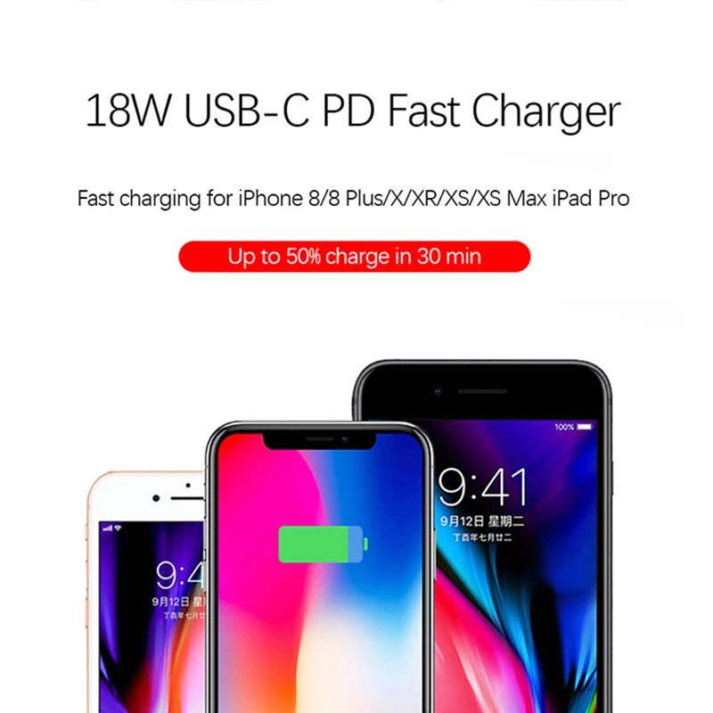 Адаптер зарядного устройства PD USB Type-C 18 Вт для iPhone 11 Pro XR X Xs Max 7 8 Быстрая зарядка QC3.0