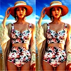 Женский цветочный комплект бикини, бандажный, пуш-ап, с высокой талией, пляжная одежда для купания, купальный костюм Треугольник