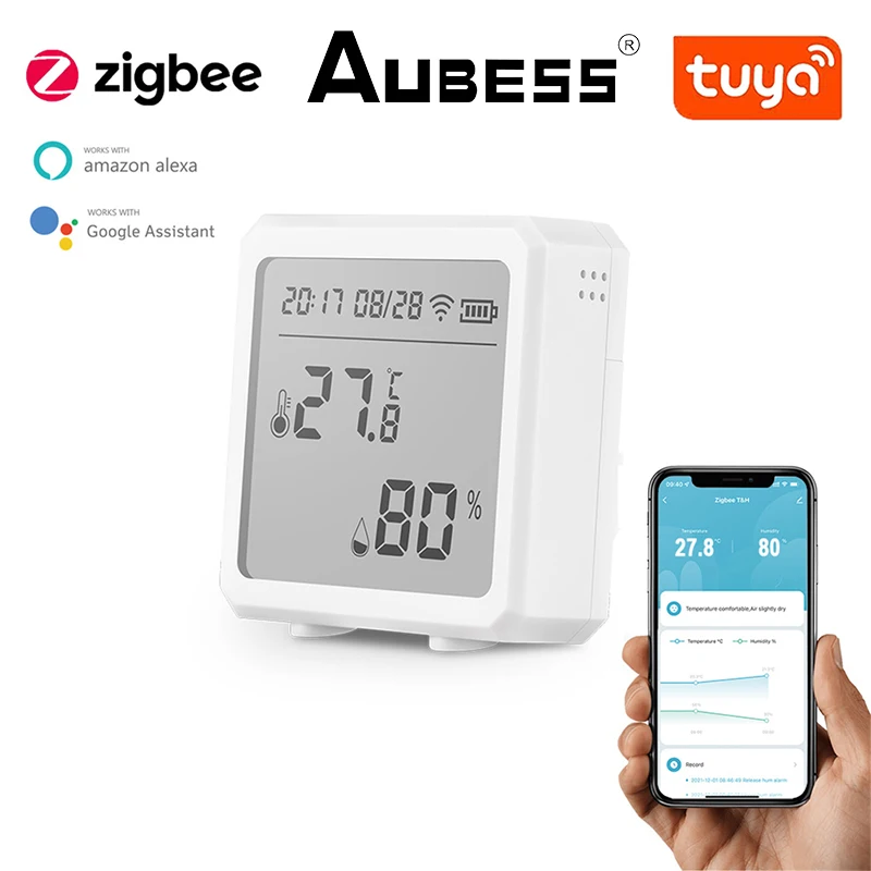 

Tuya Smart Life Zigbee/WiFi+Bluetooth-compatible Temperature Humidity Sensor Thermometer With LCD Display For Alexa Google Home