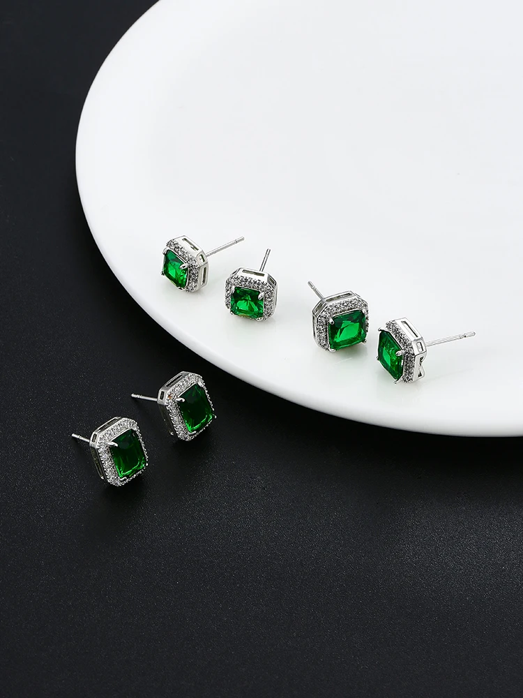 

GOMAYA Green Zircon Stud Earrings For Women Popular Fashion Jewelry Party Prom Anniversary Give Best Friend Gift New Listing