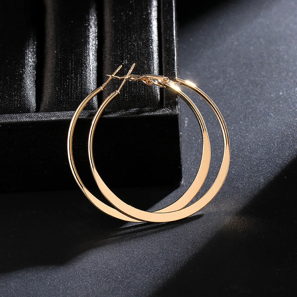 Модные серебряные большие гладкие круглые серьги-кольца для женщин современные