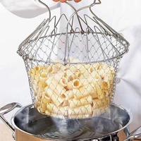 foldable steam rinse strain stainless steel collapsible fried potato basket folding frying basket colander sieve mesh strainer