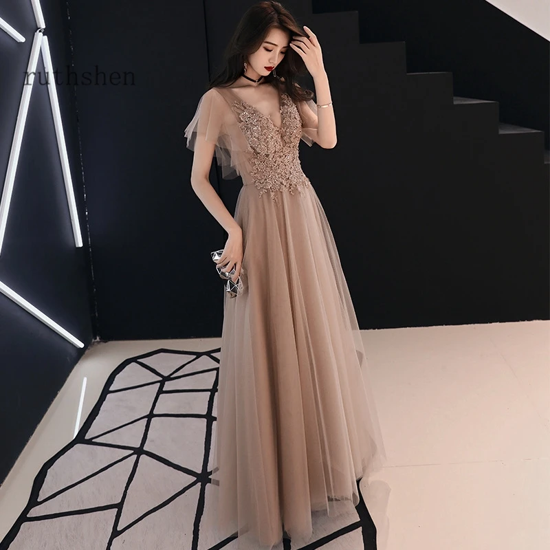 Элегантные Выпускные платья сексуальные с аппликациями бисером V-образным