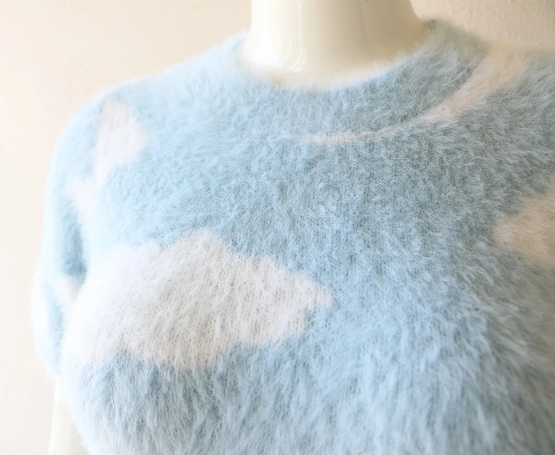 2020 г. Весна-осень свитер для молодых девушек небо и облако мини-платье модное