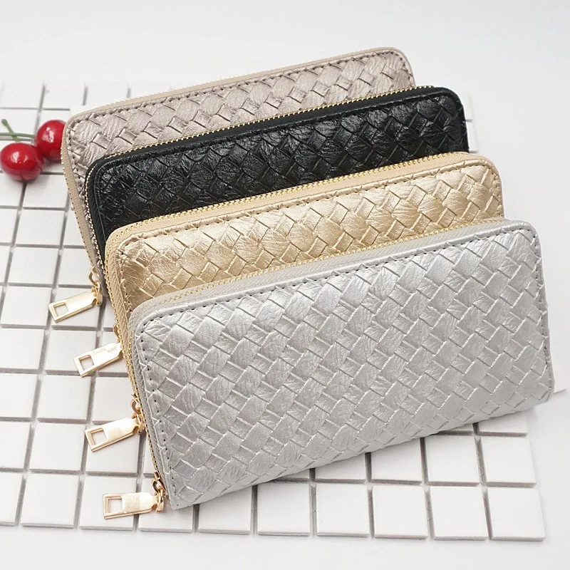 

Женские кошельки, Длинный кошелек унисекс, мужской повседневный держатель для монет, дизайнерский роскошный клатч, тканые кошельки на молн...