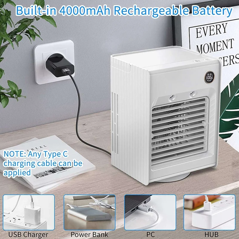 

Portable Air Conditioner Fan, 3 Speeds Personal Air Cooler Desk Fan Mini Evaporative Cooler Fan with Handle