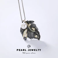 s925 sterling silver gold plated leaves natural baroque pearl retro exaggerated personalized ladies pendant