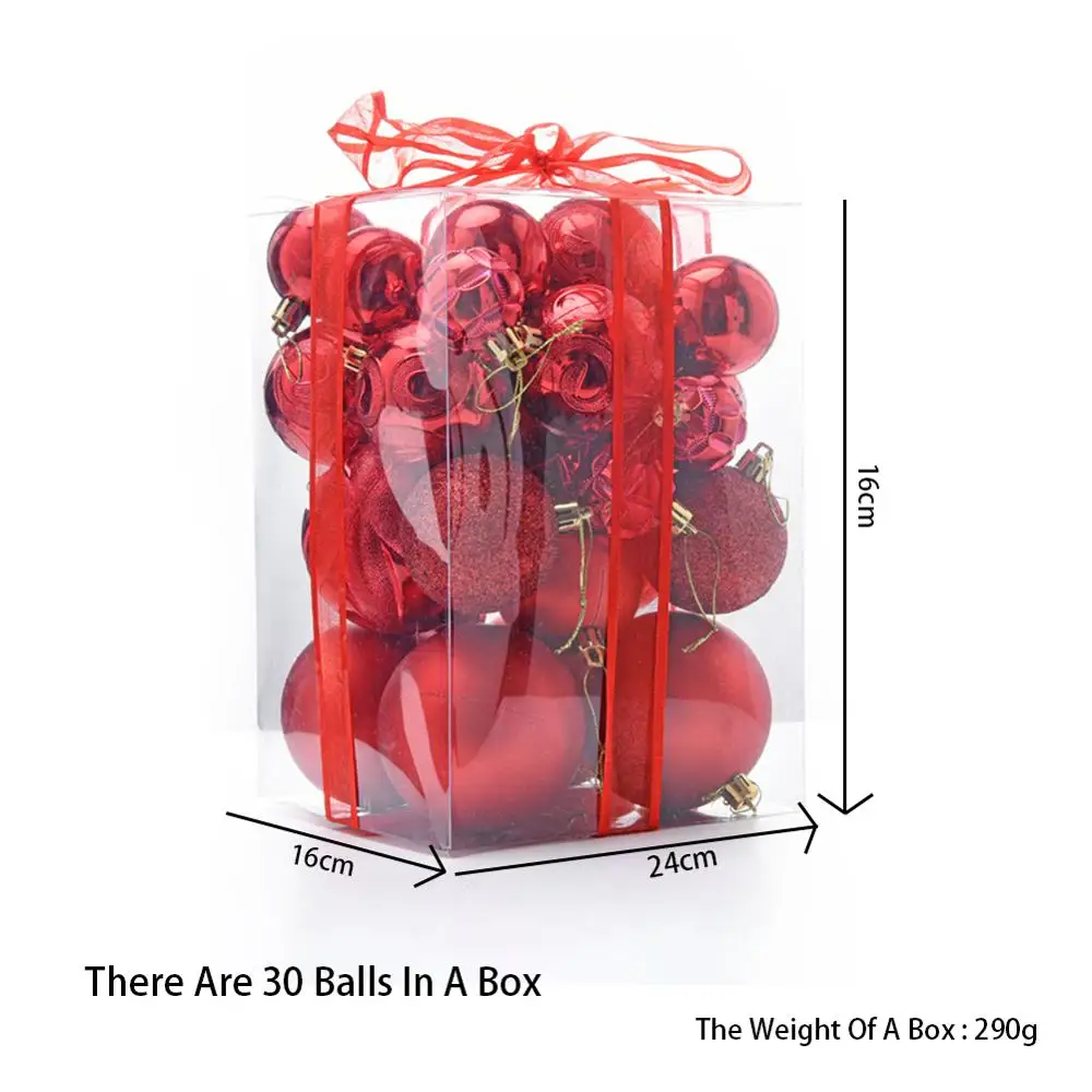

4/6/8cm/Mixed Plastic Christmas Ball/30 Buckets/XMAS Decor/Ribbon Gift Box Set/Festival Atmosphere Scene Arrangement