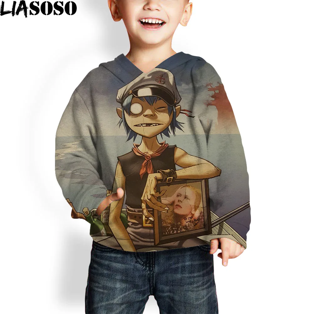 

2021 Winter Brand Music Band Gorillaz Hooded Fleece Tops Men's Streetwear Boy Casual Anime Q Version Big Head Punk Sweatshirt