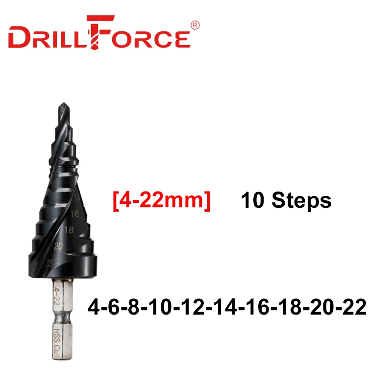 

Кобальтовое ступенчатое сверло Drillforce M35 4-12/4-20/4-22/5-21/5-27 мм
