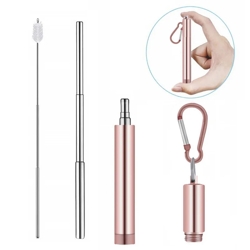 1pack rose gold B Телескопическая из нержавеющей стали питьевой соломы портативный соломинки для путешествий многоразовый складной стакан соломы с щеткой Бар инструменты - Цвет: 1pack rose gold B