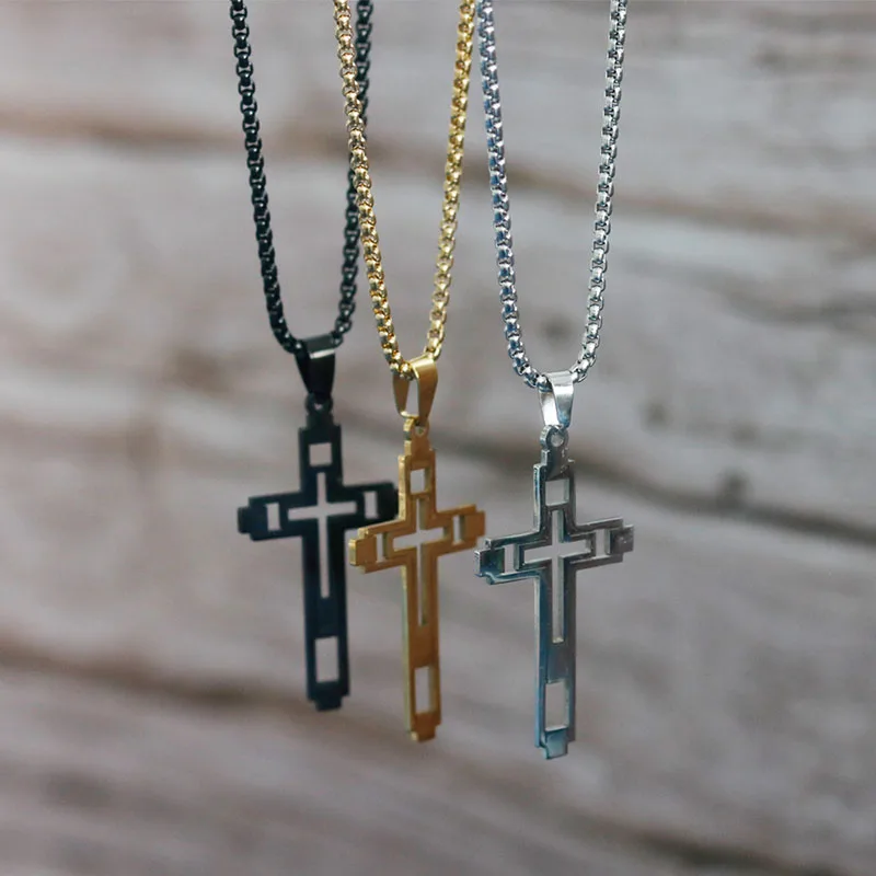 Ожерелье с подвеской в виде Креста Иисуса из нержавеющей стали Двухслойное