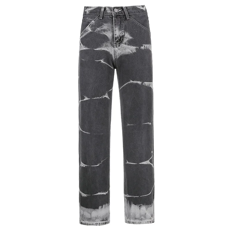 

The new 2021 spring street style jeans new high-waist tie-dye hit color straight casual pants women's trousers