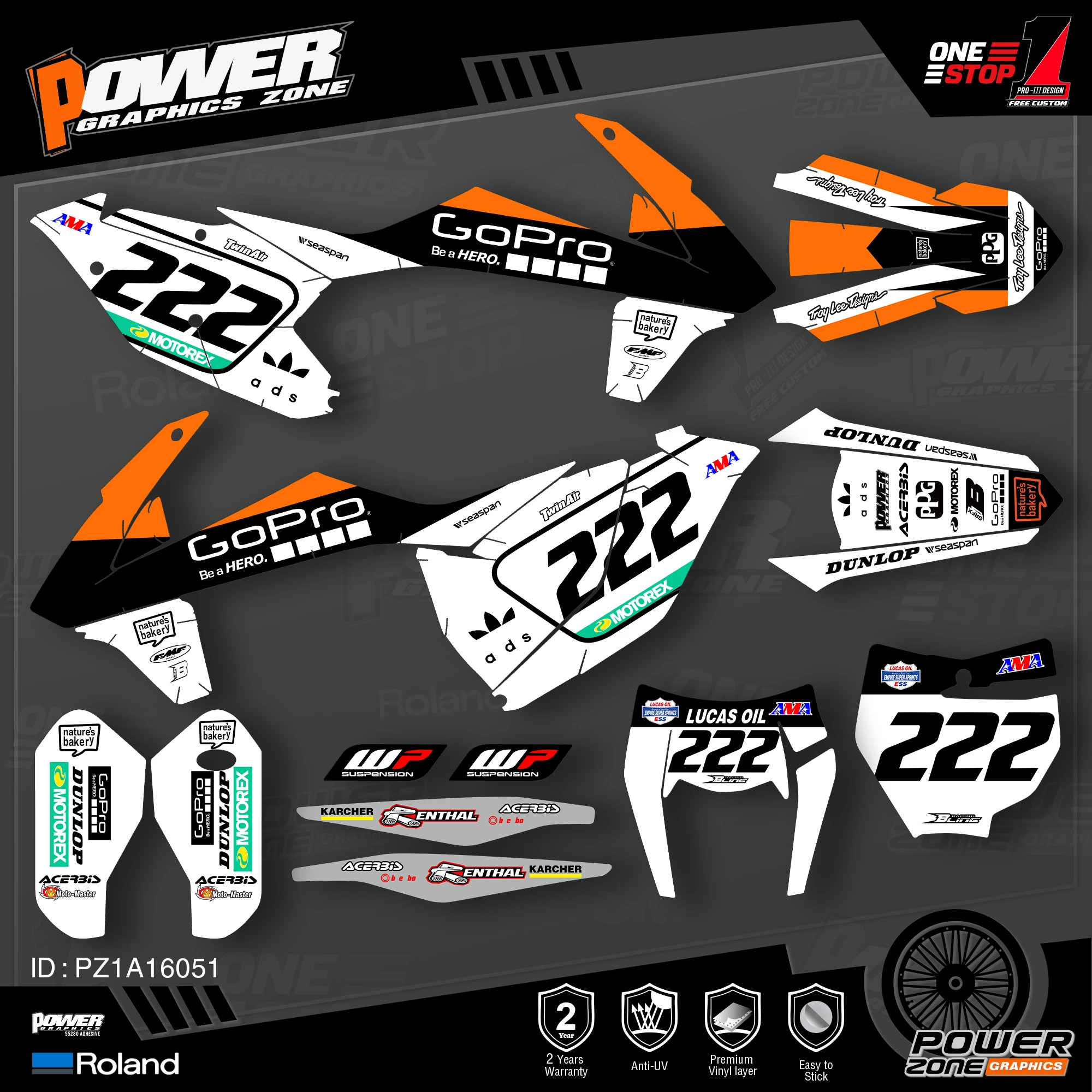 PowerZone Custom Team Graphics Backgrounds Decals Stickers Kit For KTM SX SXF MX 16-18 EXC XCW Enduro 17-19 125 to 500cc 51 | Автомобили и