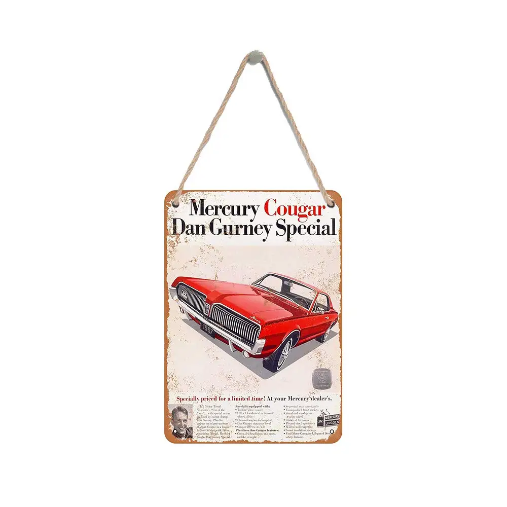 

Isaric деревянный подвесной знак 8X12 дюймов 1967 Mercury Cougar Dan Gurney специальный Забавный деревянный знак