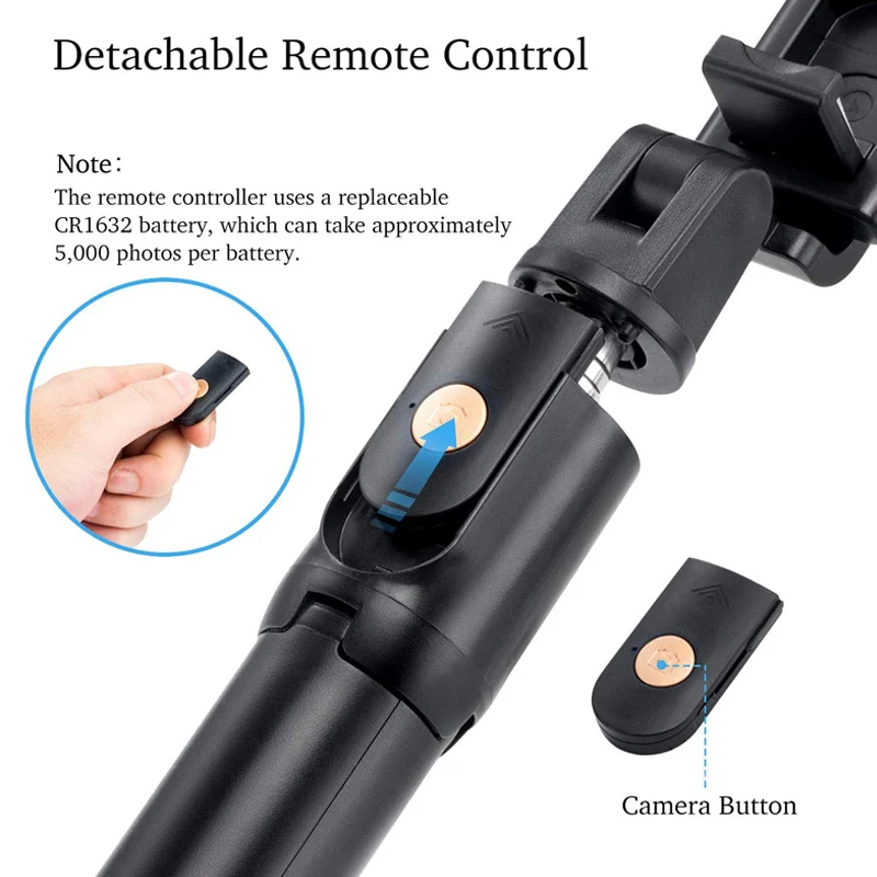 Bluetooth выдвижной штатив для селфи со съемным беспроводным пультом дистанционного