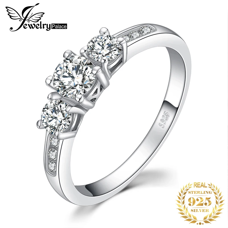 

JewelryPalace 3 Stone CZ Engagement Ring 925 Sterling Silver Rings for Women Anniversary Ring Wedding Rings Silver 925 Jewelry