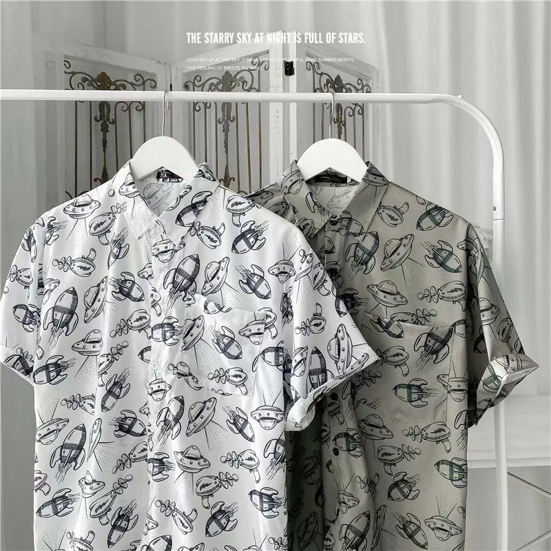 

New Arrival Korean Fashion Men's Hawaii Short Sleeve Shirt Tops Summer Beach Vacation Men's Clothing Hip Hop Streetwear Men