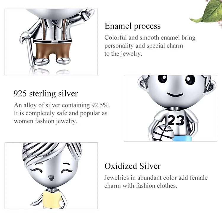 

6 family series mother charm metal beads 925 Sterling Silver Pendant for original Bracelet Fashion DIY jewelry