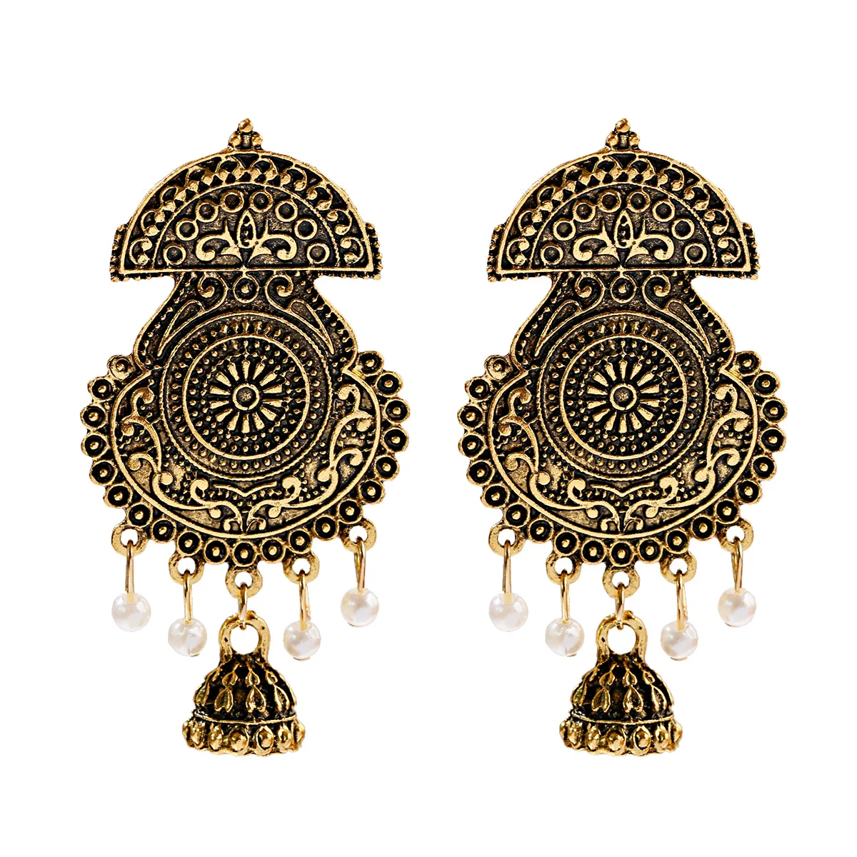 Цыганские серьги с жемчужинами и кисточками в индийском стиле Jhumka для женщин, богемные Ретро Золотые Зеркальные колокольчики, тибетские сережки oorbellen